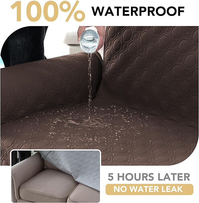 H.VERSAILTEX 100% Waterproof Sofa Cover Washable Couch Cover for Dogs with Elastic Straps Thick Durable Furniture Protector for Pets Couch Cover for 3 Cushion Couch(XL Sofa, Brown)