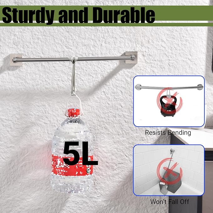 Miyili 18-Inch Brushed Towel Bar - SUS304 Stainless Steel Wall Mounted Towel Holder, Rustproof Space-Saving Towel Hanger Bathroom Accessories, 2-Pieces