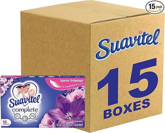 Suavitel Complete Dryer Sheets, Fabric Conditioner, Lavender Scent, 18 Sheets