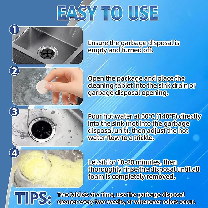 Garbage Disposal Cleaner and Deodorizer 50 Packs, Powerful Garbage Disposal Cleaner Tablets, 1 Year Supply For Kitchen Sink, Drain Clean, Home Cleaning Essentials (50pack)