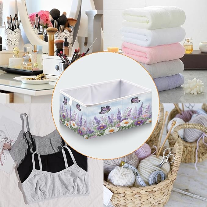 Bolaz Spring Wild Flowers Purple Butterfly Closet Organizers Storage Cubes Storage Bins Shelf Baskets Containers for Home Room Office,Rectangle