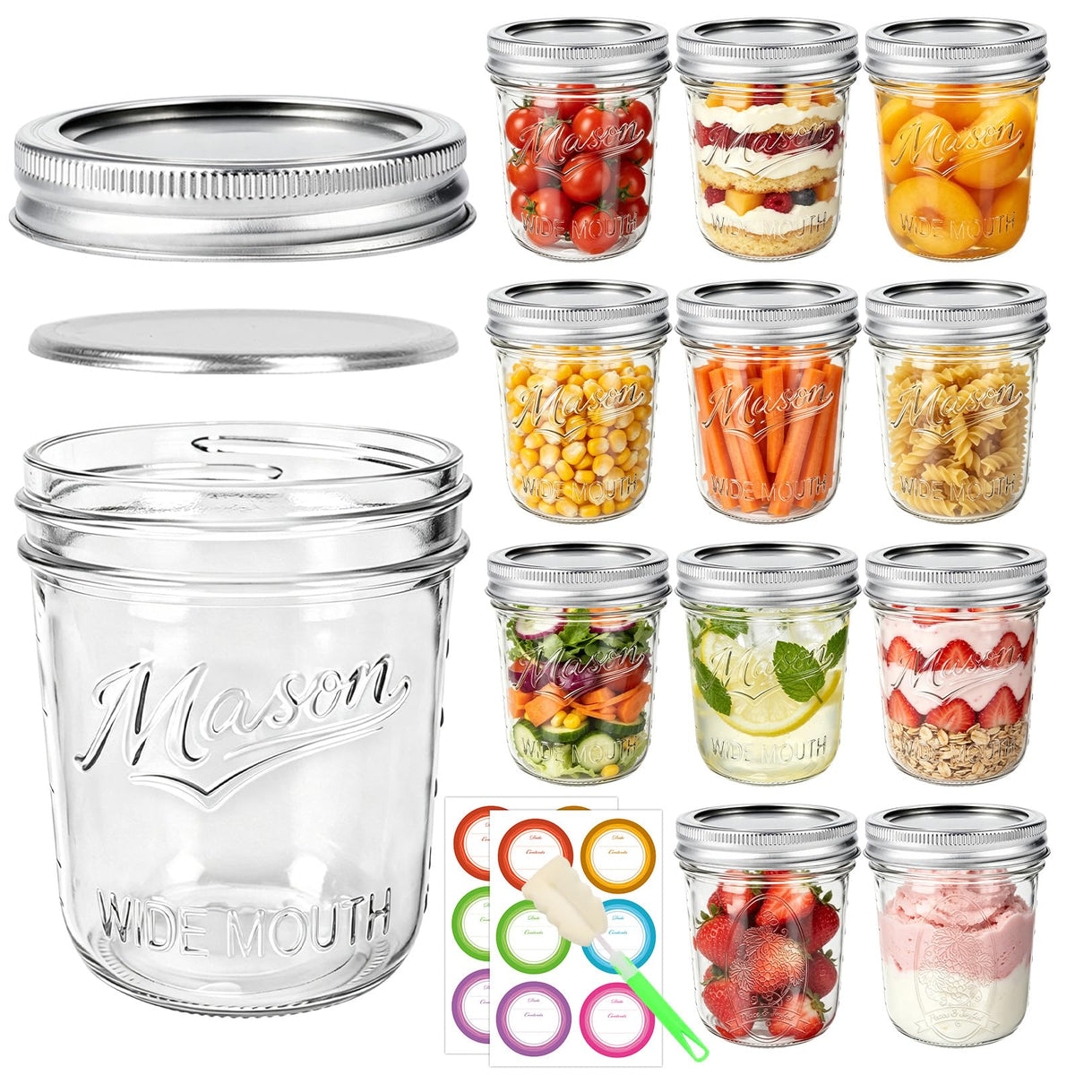 12 oz Wide Mouth Mason Jars 12-Pack with Embossed Pattern & - Image 1