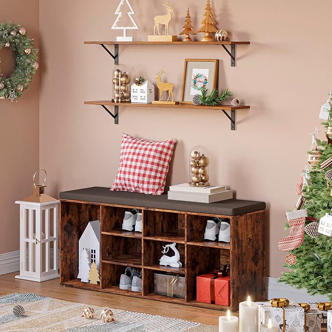 Wall Shelves Set of 2 — 39" Rustic Brown with Metal Brackets