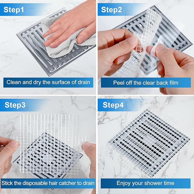 INVIHUG,25 Pack,Disposable Shower Drain Hair Catcher Mesh Stickers,Disposable Hair Drain Catcher（6.1inch Square）