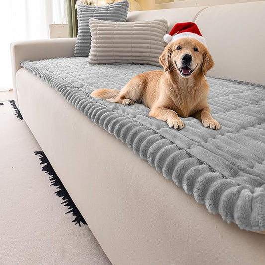 Couch Cover for Dogs Washable,Non Slip Fuzzy Durable Couch Covers for 3 Cushion Sofa Pet Friendly Sofa Cover Dog Thick Soft Slipcovers Protector Couches Mat Bed (Light Grey 27.6 "x 82.7"/70 x 210cm)