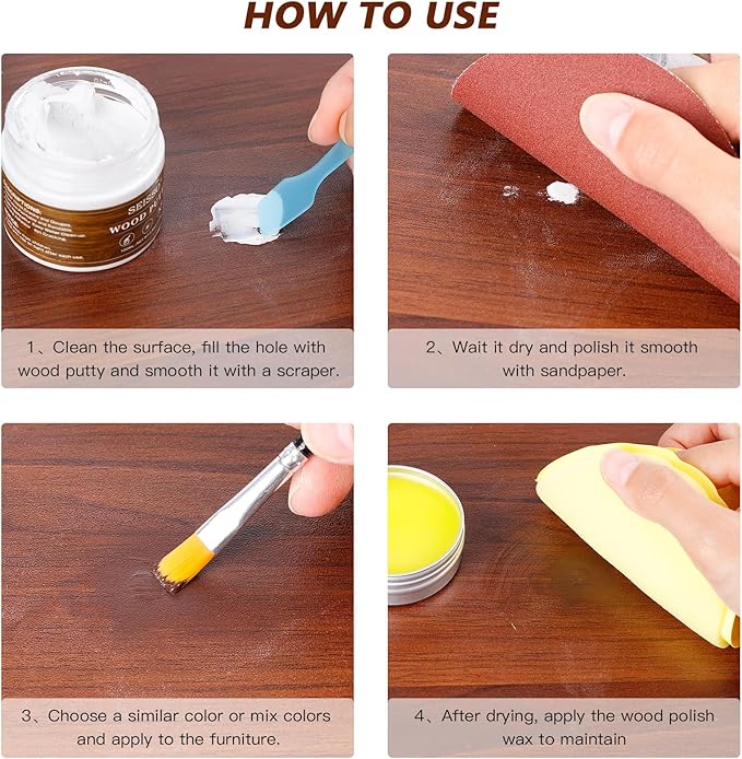 Wood Furniture Repair Kit - Wood Fillers, Putty with Wood Wax, Hardwood Laminate Repair Kit, Walnut Wood Scratch Repair Kit Restore Scratches, Cracks, Holes for Tables, Doors, Floors, Cabinet