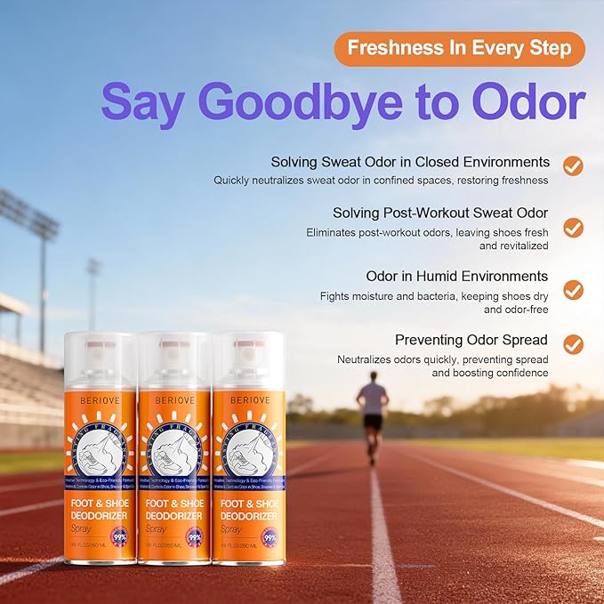 Long-Lasting Shoe Deodorizer Spray : Foot Odor Eliminator for Men’s & Women’s Shoes - Shoe Odor Eliminator for All Footwear Types (3 Pack)