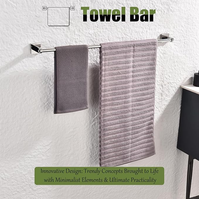 Miyili 30-Inch Towel Bar, Classic Polished SUS 304 Stainless Steel Wall Mounted Bathroom Towel Holder, Total Length 32-Inch