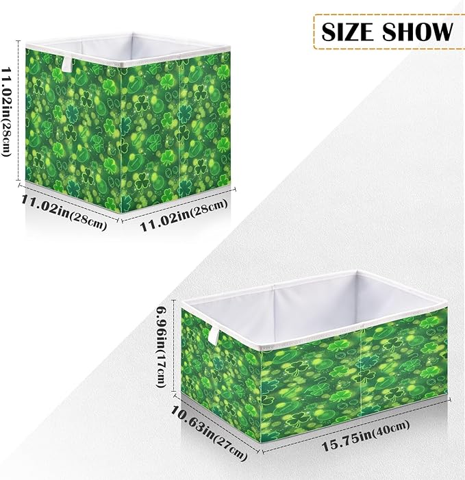 Bolaz Green Clover St Patricks Day Closet Organizers Storage Cubes Storage Bins Shelf Baskets Containers for Home Room Office,Square