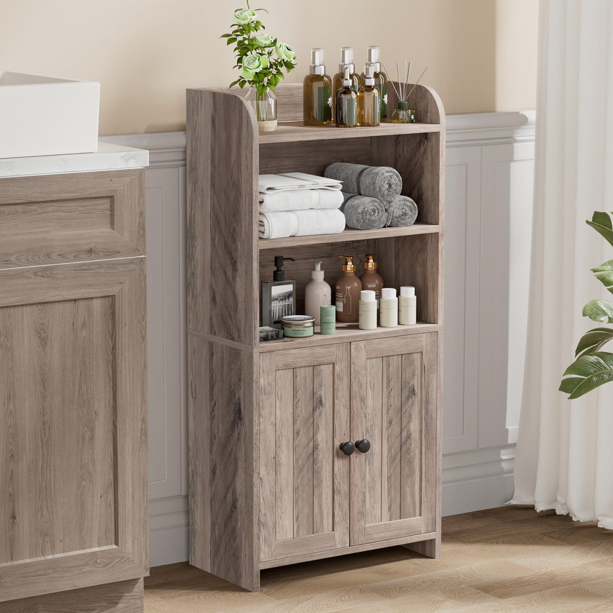 Small Bathroom Storage Cabinet, Bathroom Floor Cabinet, 14.6" W - Image 1