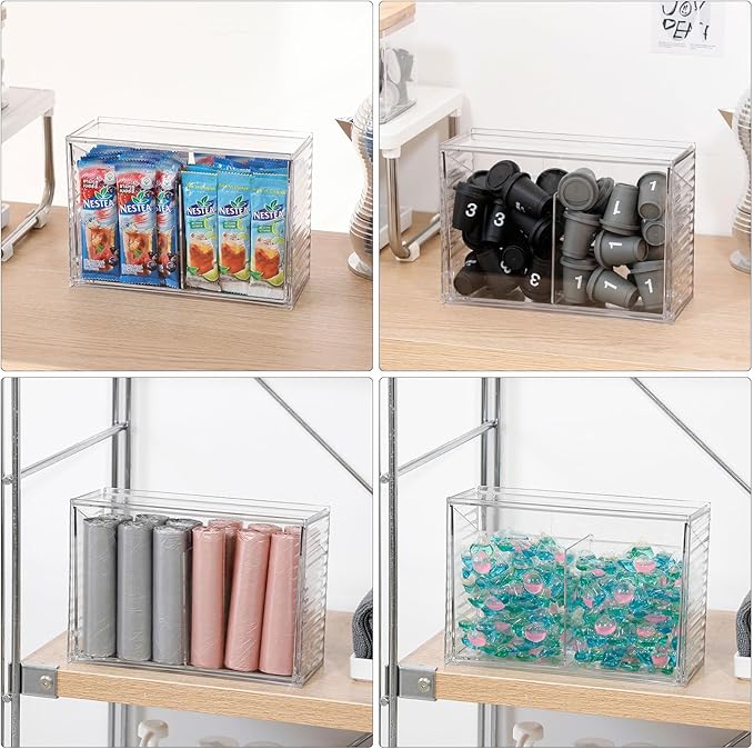 Clear Dishwasher Detergent Dispenser Holder, Large Adhesive Under Sink Door Storage and Organizer for Kitchen and Bathroom, Plastic Laundry Pods Box