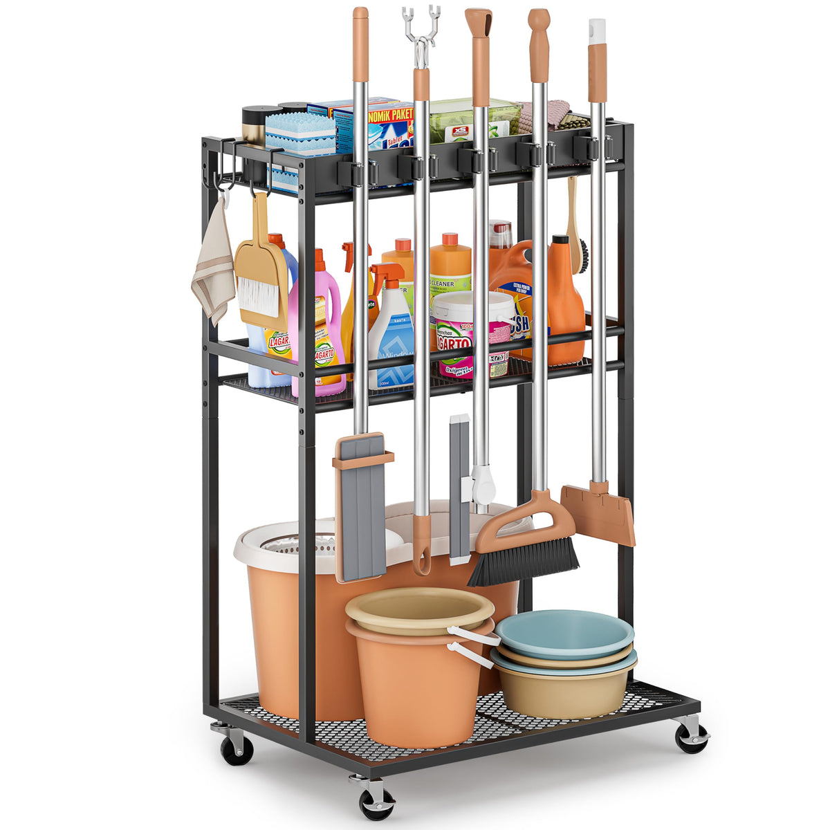 Broom Holder with Cleaning Supplies Organizer, Broom Closet - Image 1