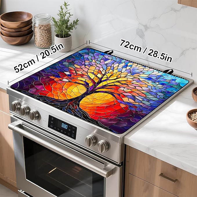 Stove Top Cover Retro Flower Gas Stove Top Cover for Home Decoration Kitchen Pad Non-Stick Washable Cooktop Covers Countertop Protector Keep Stove Clean 28"x20" (Tree of Life-2)