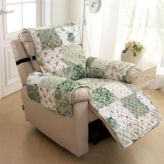 Cmfshape Skidproof Sofa Cover-Green Sofa Slipcover with Elastic Straps-Easy Fit Slip Cover-Bohemian Washable Furniture Protector for Pets and Kids(Recliner,Green)
