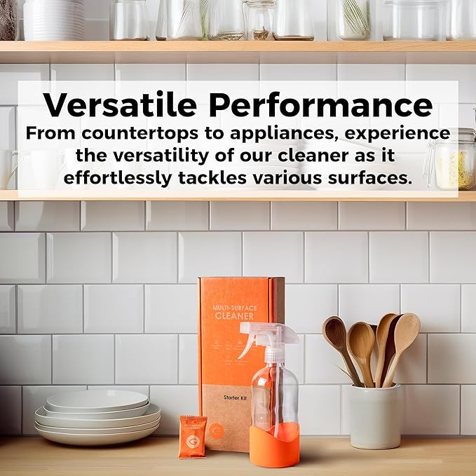 Multi-Surface Cleaner Starter Kit | Refillable Glass Spray Bottle + 6 Water-Soluble Tabs