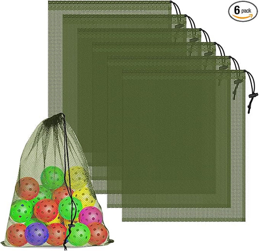 6 Pcs Mesh Bags Drawstring, 14x17 Inch with Lock, Multipurpose Storage Bags for Gym, Balls, Beach, Laundry (Green)