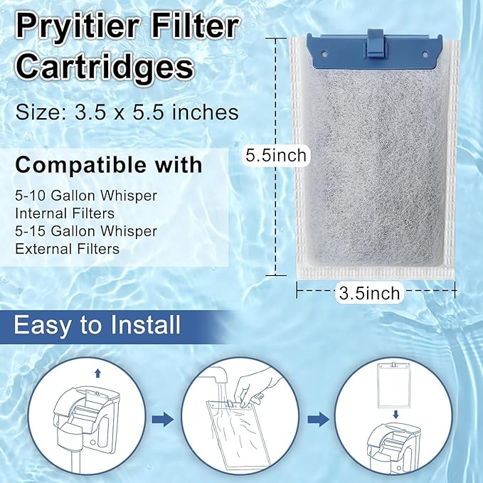 Filter Cartridge Compatible with Whisper Bio-Bag Filters 10i/IQ10/PF10, Medium Replacement Filter Cartridges for Aquariums Compatible with ReptoFilte 20 gallons (90 GPH) (9 Pack Medium)