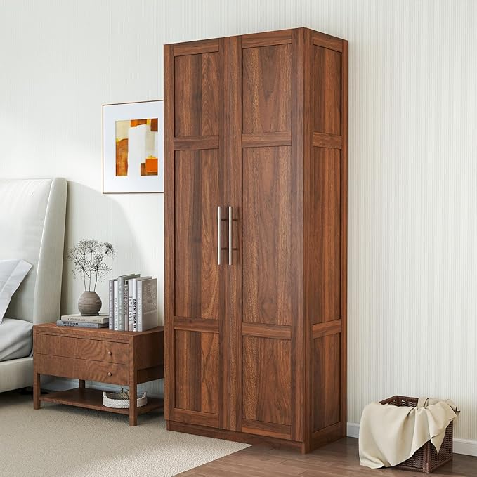 KEIKI 70.87" Tall Kitchen Pantry Storage Cabinet with 2 Door and Shelves, Freestanding Wood Hutch Food Pantries Cupboard for Coffee Bar, Dining Room, Living Room, Walnut
