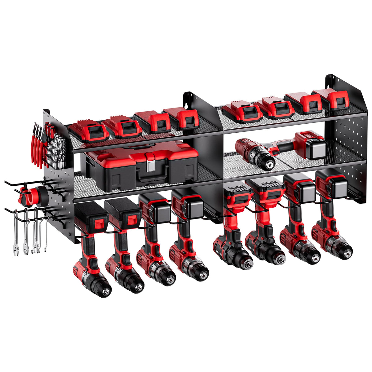 2-in-1 Power Tool Organizer Wall Mount, 3-Layer Tool Rack, Black - Image 1