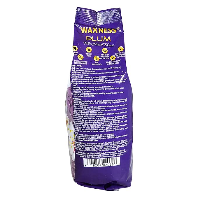 Waxness Film Hard Wax Beads Plum 2.2 lb (1 kg) – Stripless Professional Hard Wax with Plum Scent for Face & Body, Smooth Application – Made in Italy