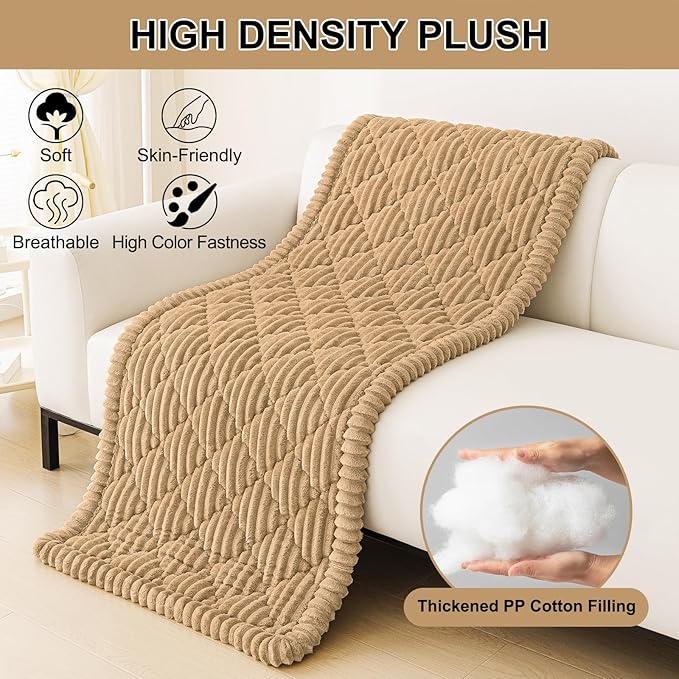Smiry Pet Couch Cover for Dogs Washable, Non-Slip Fuzzy Couch Covers for 3 Cushion Sofa Pet Friendly, Soft Thick Furniture Protector Sofa Slipcover Mat for Dogs (Camel, 27.6" x 88")