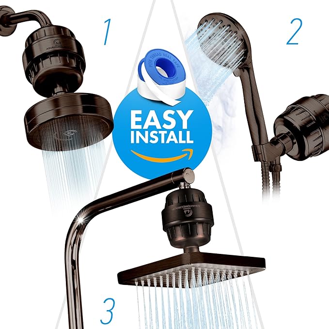 AquaHomeGroup 20 Stage Shower Head Filter with Vitamin C E A - High Output Filters to Remove Chlorine and Fluoride - 2 Cartridges Included - Consistent Flow Showerhead Filter