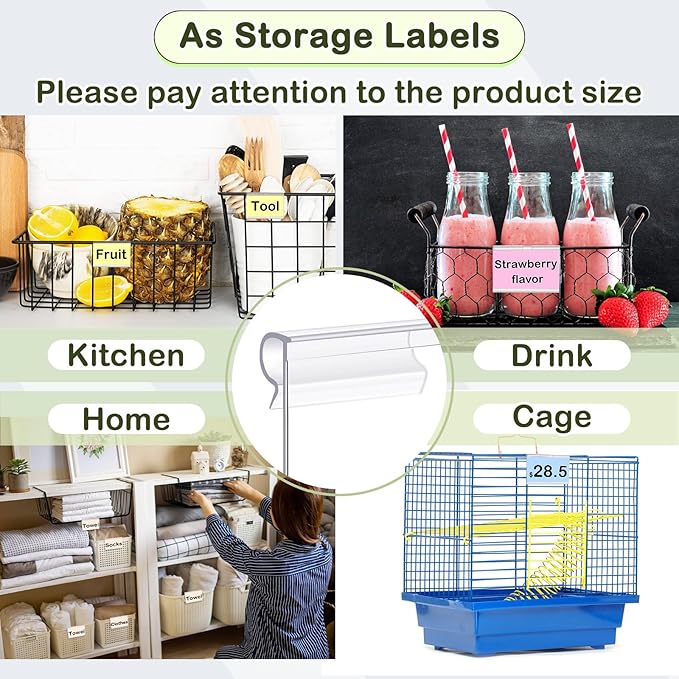 Tatuo 100 Pcs Reusable Plastic Wire Shelf Label Holders, Price Card Sign for Pantry Retail Supermarket Merchandise Shopping Mall Shop Ticket Display Holder Clip on Design, 2.36" L x 1.65" H (Clear)