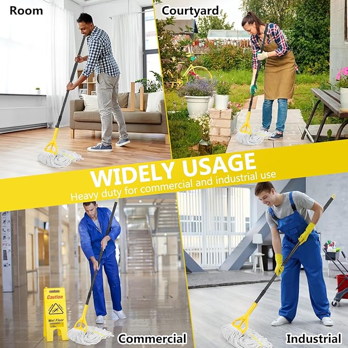 Commercial Mop Handle Heavy Duty,58" Industrial Mop Stick,Wet Mops Head Replacement Holder for Professional/Industrial Floor Cleaning, Yellow