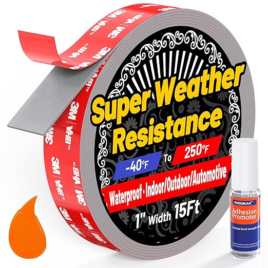 1" Width Double Sided Foam Tape, Made of 3M VHB, Waterproof Outdoor Automotive Decor Wall Tape, Heavy Duty Mounting Tape, Super Strong Adhesive Tape, 15Ft Length