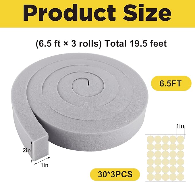 moonoom 3 Pcs Foam Air Conditioner Weatherseal Tape-2''x1''x6.5ft Air Conditioner Foam Tape-Non-Adhesive Foam Seal Strip with Glue Point for Air Conditioner Door Window Seal