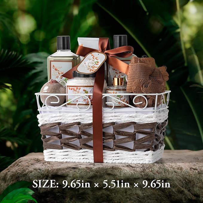Valentines Day Gifts Coconut Almond spa kit, Bath and Body Gift Basket for Women & Men Spa Gift Basket,16 Pcs Bath Gift Set With Fragrant Lotion, Home Spa Luxurious Body Oil, Diffuser & More
