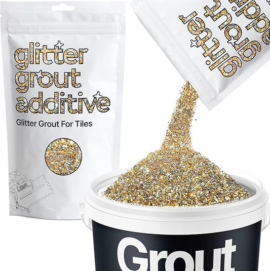 Hemway Gold Silver Glitter Grout Additive 100g Metallic Flakes for Adding Sparkle to Kitchen & Bathroom Tiles | Enhance Your Indoor Grouting Projects with a Durable Sparkly Effect