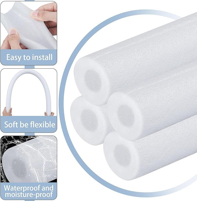 Amylove 12 Pcs 3.3 Feet Foam Pipe Insulation Foam Tube Insulating Water Pipe Pool Swim Noodles Pre Slit Heat Preservation Pipes Covers for Tubing Outdoor Winter Freeze Protection(White,1 Inch)