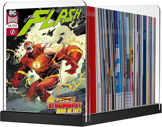 Comic Book Storage Holder，Wood Comic Book Case with three acrylic dividers，Acrylic Comics Book Box，Bin & Organizer，Stores Up To 150 Comics (Black)