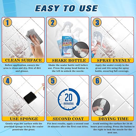 Grout Sealer, Waterproof Grout Sealant Spray, Tile Grout Sealer, Long Lasting Clear Grouts Sealers for Shower Tile, Floors, Protect Marble, Ceramic and Granite Surface Grout Cleaner 200ML