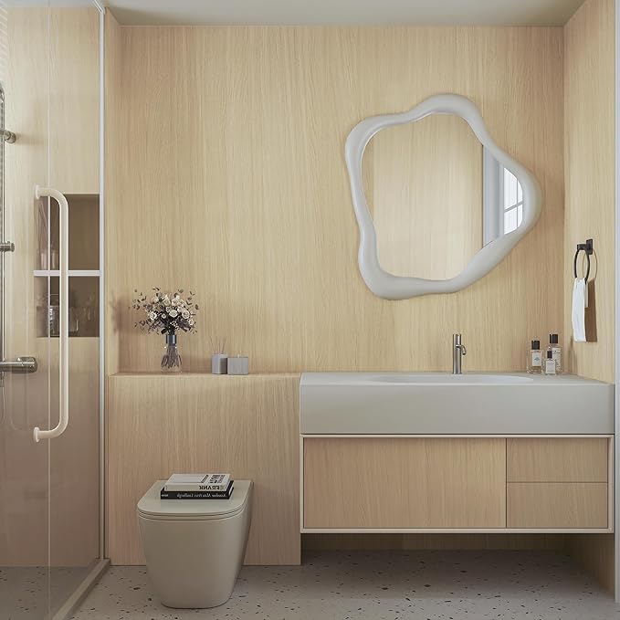 BOMENG White Oak Wood Contact Paper Peel and Stick Light Oak Wallpaper Countertops for Kitchen Beige Wood Wallpaper 32"x158"Faux Wood Grain Wall Paper for Cabinets Drawes Liner Walls Desk