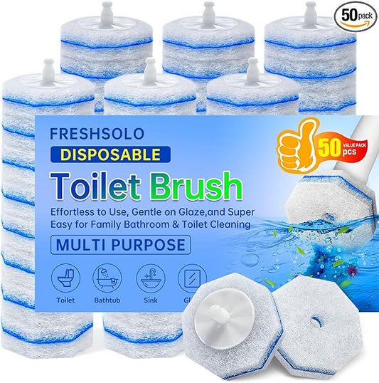 50 Count Disposable Toilet Wand Refills for Clorox, Upgraded Replacement Brush Heads Compatible With Most Toilet Wand Refill System - 5X Cleaning Power Toilets Bowl Cleaner with Exclusive Formula