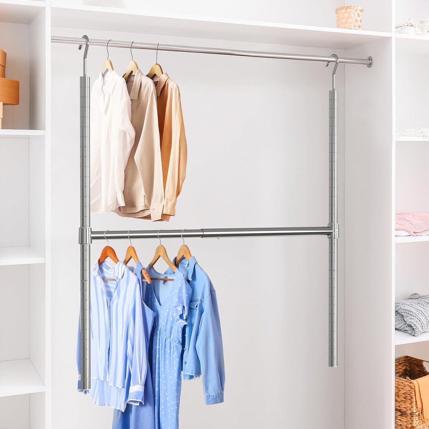 Adjustable Closet Doubler Hanging Rod — Tool-Free Double Hang Bar for Small Closets & Apartments | Nestify