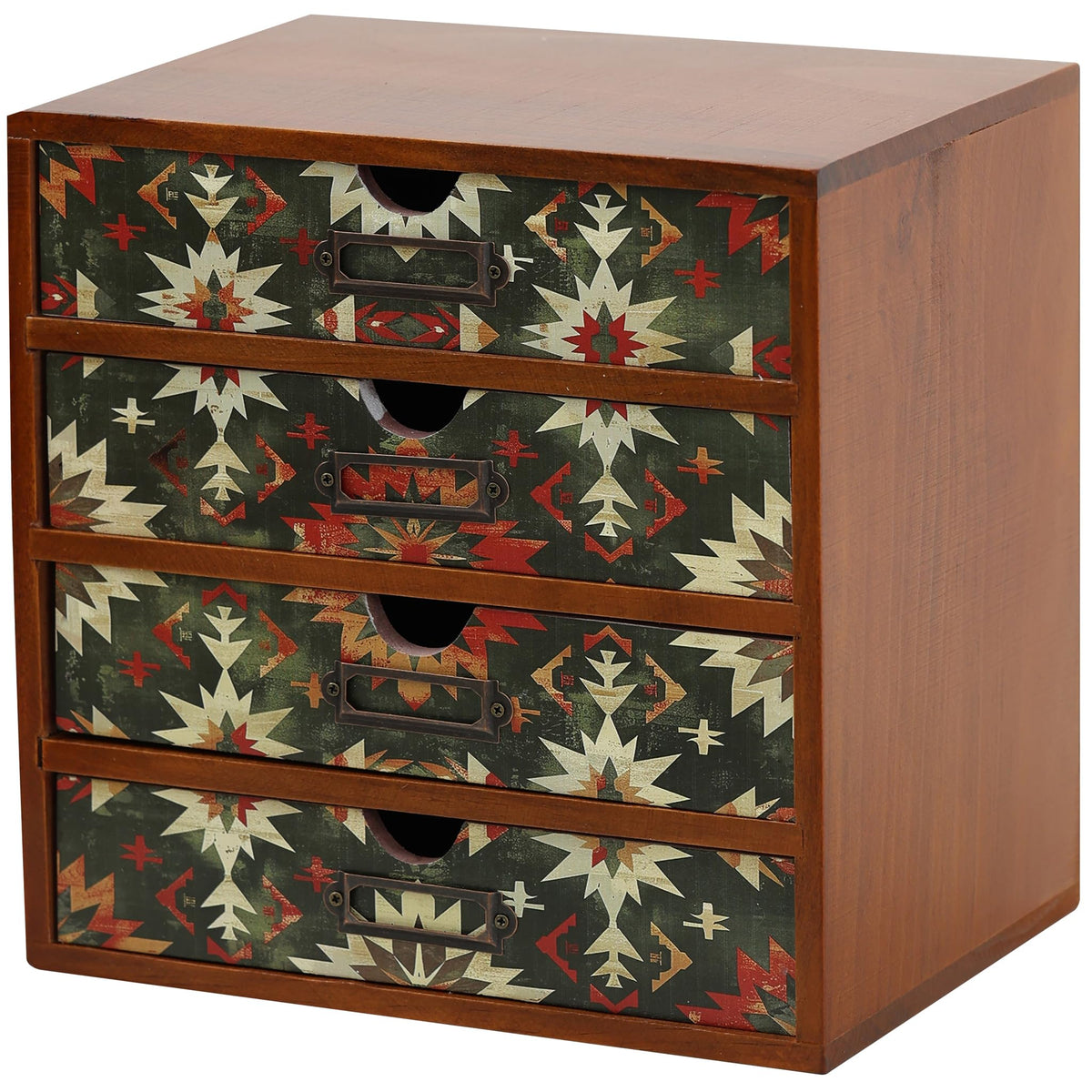 Boho Green Wooden Desk Organizer with Drawers – 4-Drawer Desktop - Image 1