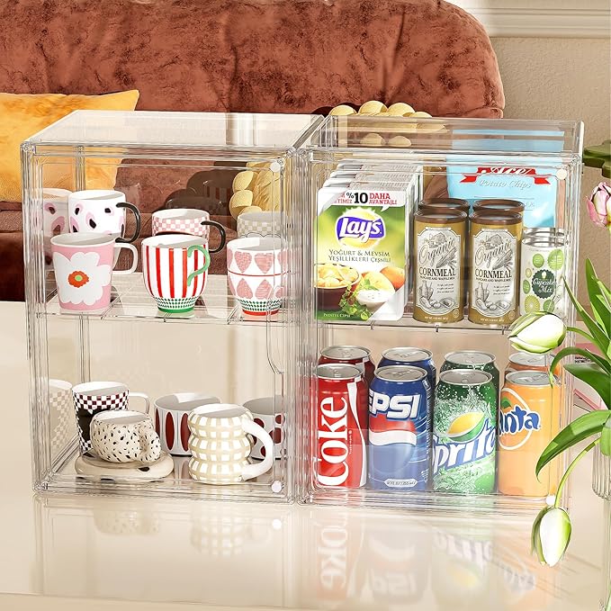 Clear Acrylic Display Case, Super Large Stackable Storage Bins Magnetic Attraction Lids, Acrylic Box with Compartment Divider for Collectibles, Figures, Cosmetic, Purse, Handbag, Wallet, 1 Pack