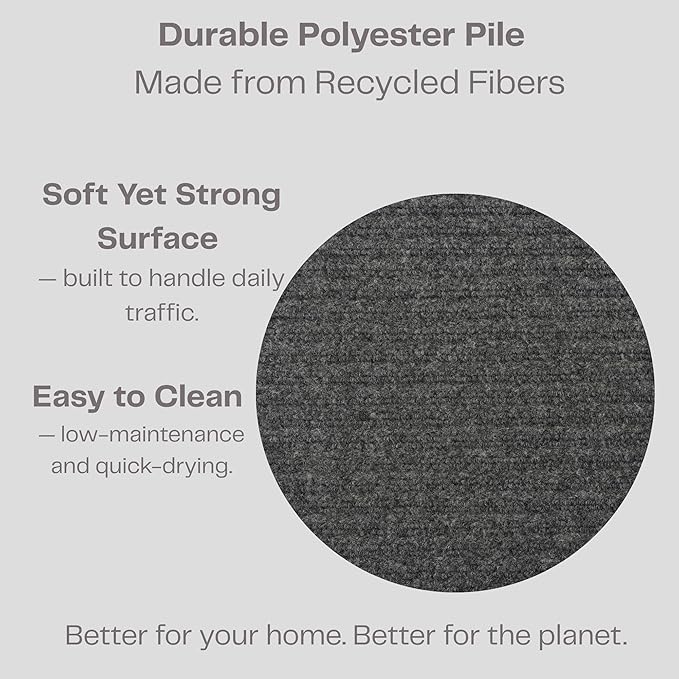 iCustomRug Ribbed Entryway Door Mat – 3'x9' Charcoal, Indoor/Outdoor, Non-Slip TPR Rubber Backing, Low-Profile All-Weather Carpet, Non-Shedding & Easy Care, Utility Rug Ideal for High Traffic Areas