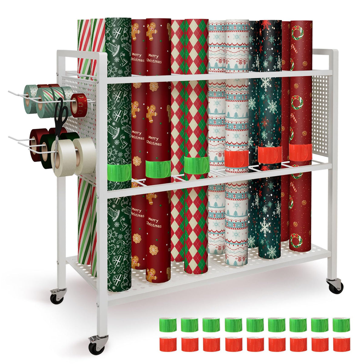 Wrapping Paper Organizer Storage with Wheel Cart, 18 Slap - Image 1