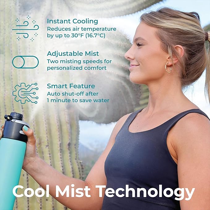 GoMist Misting & Drinking Bottle | Rechargeable Mist & Sip Water Bottle | Quick Charge USB-C Port | 2-Speed Mist Function | Stainless-Steel Double Wall Insulation, 40 oz (Polar White)