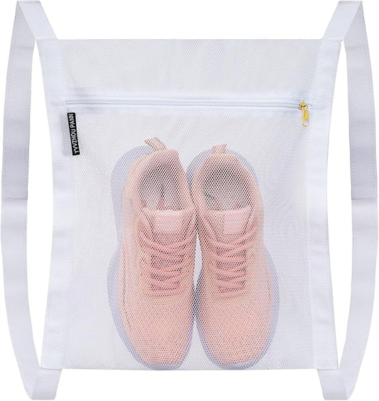 Shoe Drying Bag, Sneaker Bags for Dryer, Bag for Drying Shoes, Reusable Shoe Dryer Mesh Bags, Honeycomb Net Laundry Bags with Zipper & Strap for Washing Machine, Shoes, Clothing, 15.7x13.8 Inch, White