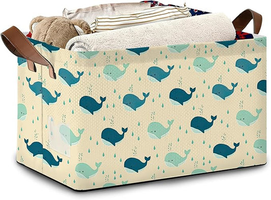 Cute Whale Storage Basket,Collapsible Storage Bin Cubes for Living Room Bedroom Blankets Home Storage 17x11.5x10Inch