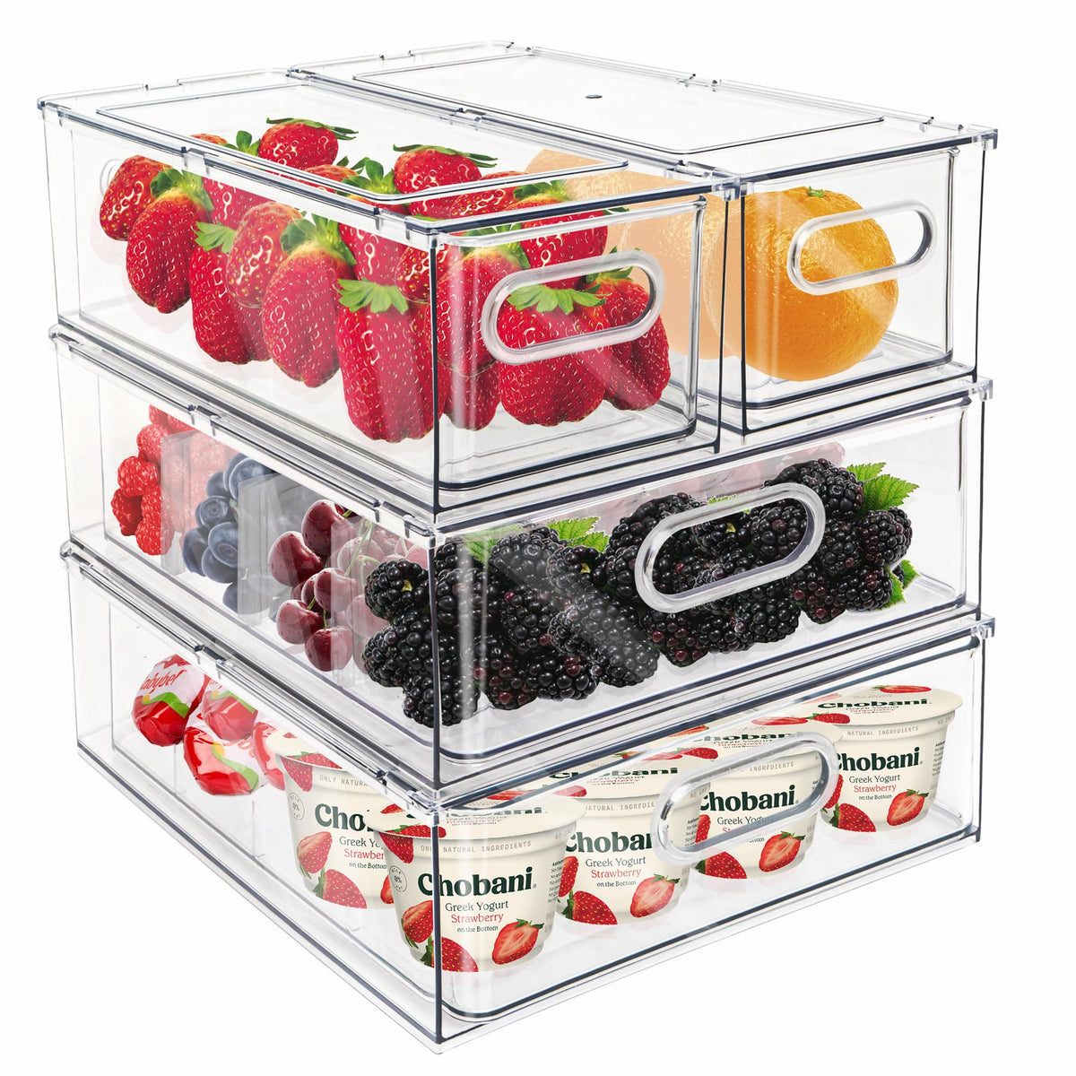 Mano Fridge Drawer Pull Out Stackable Bins with Handle Clear - Image 1