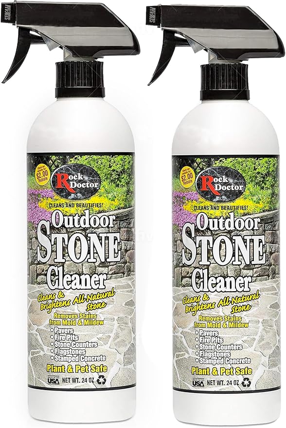 Rock Doctor Outdoor Stone Cleaner, Natural Cleaning Solution Removes Stains and Discoloration, Brightens Granite, Pavers, Fire Pits, and Concrete, Plant and Pet Safe, 24 oz Pack of 2