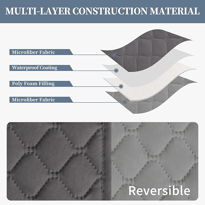 ISSUNTEX Double Protection 100% Waterproof Recliner Covers for Living Room, Reversible Furniture Protector Recliner Couch Sofa Slipcover for Dogs, Pets, Kids (Oversized Recliner, Gray/Light Gray)