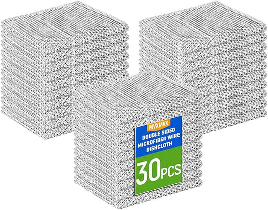 3 Layers Wire Dishwashing Rag 30PCS- Non Scratch Wire Dishcloth Home Essentials-Reusable Steel Wool Scrubber Washcloths,Dish Towels for Kitchen and Dishcloths Set for Pans Sinks & Cookware
