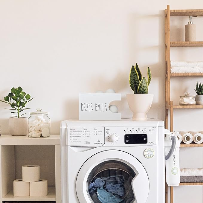 Dryer Ball Holder for Laundry Room, Dryer Balls Container Wall Mount, Wood Dryer Balls Storage Organizer, Wool Dryer Ball Dispenser Basket (White)
